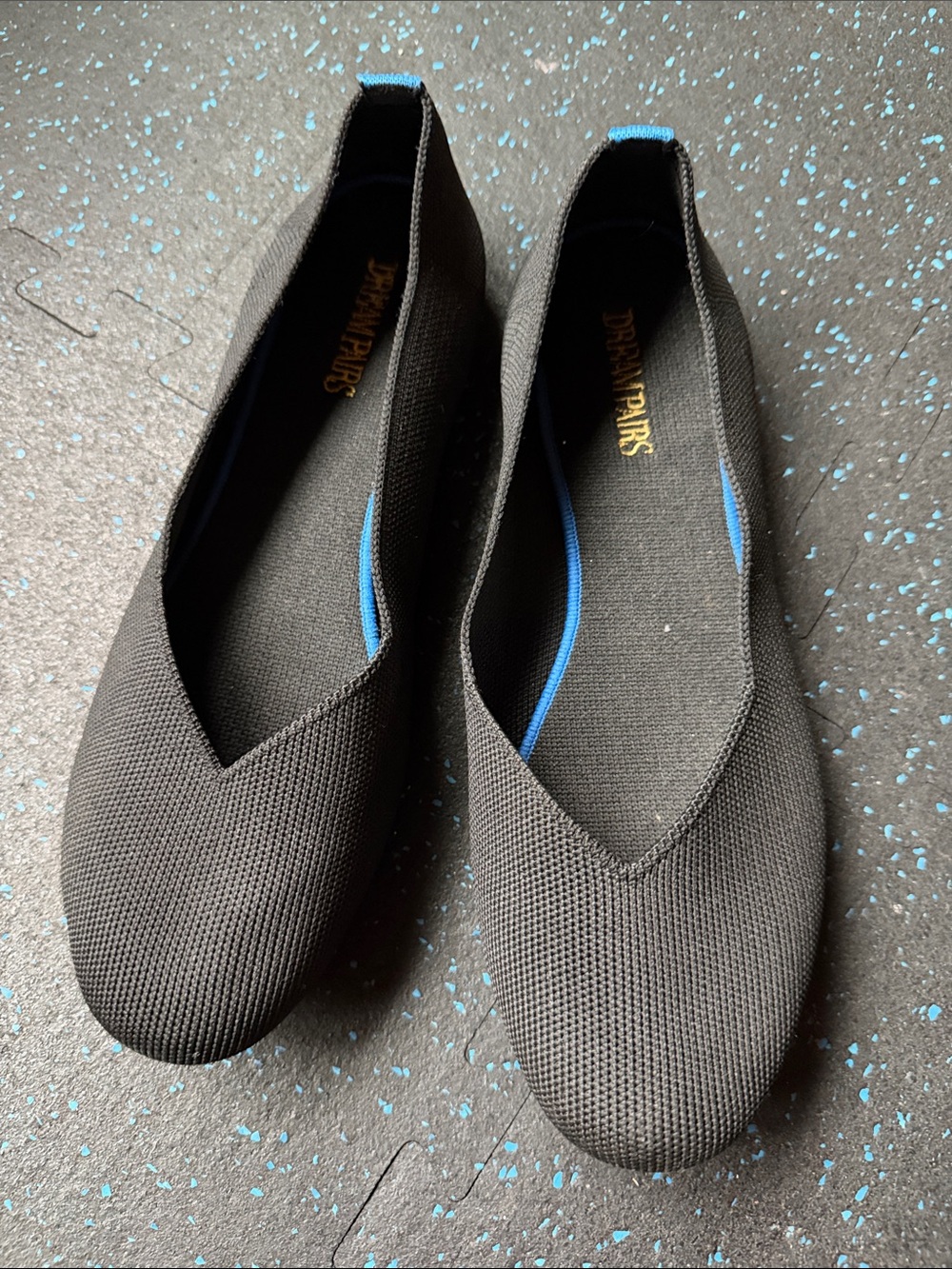 Dream Pairs Black Knit Slip-On Flats with Blue Trim